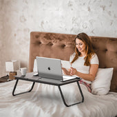 Lade das Bild in den Galerie-Viewer, Intirilife Laptoptisch ausklappbarer höhenverstellbarer in Schwarz - 60 x 35 x 24.5 cm - Lesetisch Frühstücksbrett Büchertablett für Bett Wohnzimmer Home-Office Büro und Unterwegs