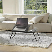 Lade das Bild in den Galerie-Viewer, Intirilife Laptoptisch ausklappbarer höhenverstellbarer in Schwarz - 60 x 35 x 24.5 cm - Lesetisch Frühstücksbrett Büchertablett für Bett Wohnzimmer Home-Office Büro und Unterwegs