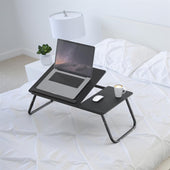 Lade das Bild in den Galerie-Viewer, Intirilife Laptoptisch ausklappbarer höhenverstellbarer in Schwarz - 60 x 35 x 24.5 cm - Lesetisch Frühstücksbrett Büchertablett für Bett Wohnzimmer Home-Office Büro und Unterwegs