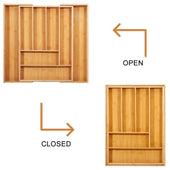 Lade das Bild in den Galerie-Viewer, Intirilife Besteckkasten Schubladen Organizer aus Bambus Ausziehbar mit bis zu 8 Fächern - 33 - 50 x 43 x 5 cm - Größenverstellebarer Einsatz für Schubladen für Besteck Kochutensilien uvm