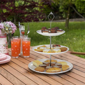 Lade das Bild in den Galerie-Viewer, Intirilife Tortenständer aus Porzellan 3 stöckig - 15.5 / 20.5 / 27 x 37 cm - Servierständer Etagere für Torten, Muffins, Obst und vieles mehr
