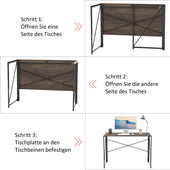 Lade das Bild in den Galerie-Viewer, Intirilife Schreibtisch aus Holz und Metall in Schwarz - Braun - 100 x 50 x 75 cm - Rustikaler faltbarer Tisch zum Arbeiten Lesen und als Ablage - Computertisch Arbeitstisch