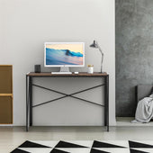 Lade das Bild in den Galerie-Viewer, Intirilife Schreibtisch aus Holz und Metall in Schwarz - Braun - 100 x 50 x 75 cm - Rustikaler faltbarer Tisch zum Arbeiten Lesen und als Ablage - Computertisch Arbeitstisch