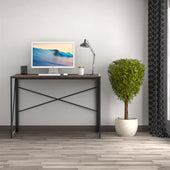 Lade das Bild in den Galerie-Viewer, Intirilife Schreibtisch aus Holz und Metall in Schwarz - Braun - 100 x 50 x 75 cm - Rustikaler faltbarer Tisch zum Arbeiten Lesen und als Ablage - Computertisch Arbeitstisch