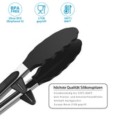 Lade das Bild in den Galerie-Viewer, Intirilife Küchenzangen 2er Set in Schwarz - 30 und 23 cm Länge - Grillzange Salatbesteck Mehrzweckzange zum Kochen Grillen Backen Servieren