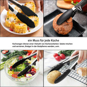 Lade das Bild in den Galerie-Viewer, Intirilife Küchenzangen 2er Set in Schwarz - 30 und 23 cm Länge - Grillzange Salatbesteck Mehrzweckzange zum Kochen Grillen Backen Servieren