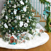 Lade das Bild in den Galerie-Viewer, Intirilife Polyester Christbaumrock Weihnachtsteppich Dekorationsunterlage in Weiß mit 1.20m Durchmesser