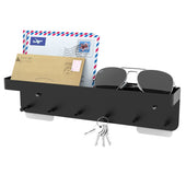 Lade das Bild in den Galerie-Viewer, Intirilife Schlüsselbrett mit Ablage in Schwarz - 24.5 x 6 cm - Selbstklebend - Hakenleiste für die Wand mit 6 Haken und Ablagefläche