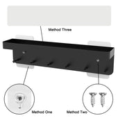 Lade das Bild in den Galerie-Viewer, Intirilife Schlüsselbrett mit Ablage in Schwarz - 24.5 x 6 cm - Selbstklebend - Hakenleiste für die Wand mit 6 Haken und Ablagefläche