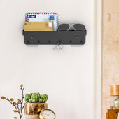 Lade das Bild in den Galerie-Viewer, Intirilife Schlüsselbrett mit Ablage in Schwarz - 24.5 x 6 cm - Selbstklebend - Hakenleiste für die Wand mit 6 Haken und Ablagefläche