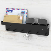 Lade das Bild in den Galerie-Viewer, Intirilife Schlüsselbrett mit Ablage in Schwarz - 24.5 x 6 cm - Selbstklebend - Hakenleiste für die Wand mit 6 Haken und Ablagefläche