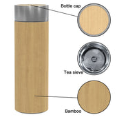 Lade das Bild in den Galerie-Viewer, Intirilife praktische Bambus Thermosflasche mit 350 ml Füllmenge zum Wandern Reisen im Zug Büro Auto und Unterwegs