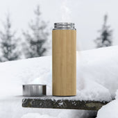 Lade das Bild in den Galerie-Viewer, Intirilife praktische Bambus Thermosflasche mit 350 ml Füllmenge zum Wandern Reisen im Zug Büro Auto und Unterwegs