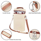Lade das Bild in den Galerie-Viewer, INTIRILIFE Kühltasche für 2 Flaschen – Getränkekühler Weintasche Champagner Wasser Saft – Isolierte Tragetasche mit Schultergurt & Griff – Picknick Tasche Outdoor Beige-Braun – 21x9.7x35.6 cm