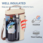 Lade das Bild in den Galerie-Viewer, INTIRILIFE Kühltasche für 2 Flaschen – Getränkekühler Weintasche Champagner Wasser Saft – Isolierte Tragetasche mit Schultergurt & Griff – Picknick Tasche Outdoor Beige-Braun – 21x9.7x35.6 cm