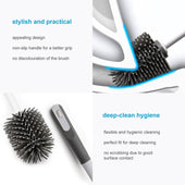 Lade das Bild in den Galerie-Viewer, Intirilife Toilettenbürste aus Silikon mit Behälter in Weiß-Grau - 10 x 47 cm - WC Klo Bürste mit Abtropf Box Behälter Freistehend zur einfachen Reinigung der Toilette