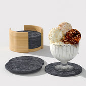 Lade das Bild in den Galerie-Viewer, Intirilife 10x Untersetzer aus Filz mit Holzhalterung in Dunkel Grau - Untersetzer 9.9 x 0.5 cm - Halterung 11.9 x 6.6 cm - Glas Getränke Flaschen Untersetzer für Tassen Schüsseln und mehr