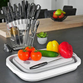 Lade das Bild in den Galerie-Viewer, Intirilife Schneidebrett Abtropfbehälter mit 8L Volumen in Grau - Weiß - 41.5 x 30 x 4.5 / 13.5 cm - Küchenbrett mit Aufbewahrungsbox für Schneiderwerkzeug Faltbar