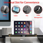 Lade das Bild in den Galerie-Viewer, Intirilife 3-teilige Bildschirmständer längenverstellbarer Schreibtischständer in Schwarz - 74 (104) x 27 x 10 cm - Bildschirmerhöhung mit Handyhalterung für Computer TV Laptop im Büro oder Zuhause