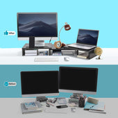 Lade das Bild in den Galerie-Viewer, Intirilife 3-teilige Bildschirmständer längenverstellbarer Schreibtischständer in Schwarz - 74 (104) x 27 x 10 cm - Bildschirmerhöhung mit Handyhalterung für Computer TV Laptop im Büro oder Zuhause