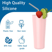 Lade das Bild in den Galerie-Viewer, Intirilife wiederverwendbarer biegbarer Silikonstrohhalm mit 25 cm Länge in Grau - Mit Reinigungsbürste und tragbarer Aufbewahrungsbox in Weiß