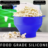 Lade das Bild in den Galerie-Viewer, Intirilife Popcorn Maker aus Silikon für die Mikrowelle Wiederverwendbare faltbare Schüssel mit Deckel in Blau - 24 x 20 x 6 (14.5) cm - Frisches Popcorn jederzeit ohne Gebrauch von Öl