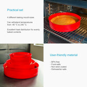 Lade das Bild in den Galerie-Viewer, Intirilife 4-teiliges Kuchenbackformen Set Rund aus Silikon in Rot - 10 cm / 16.3 cm / 19.8 cm / 25 cm - Zum Backen von Torten Kuchen Schichttorten