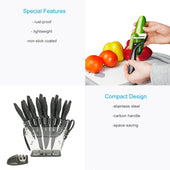 Lade das Bild in den Galerie-Viewer, Intirilife 17-teiliges Set Küchenmesser mit Messerblock und Schärfer Sparschäler multifunktionale Schere und Messer - 36 x 11.5 x 23.5 cm - Zum Schneiden Schälen und auch Knacken von Walnüssen