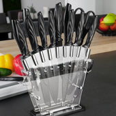 Lade das Bild in den Galerie-Viewer, Intirilife 17-teiliges Set Küchenmesser mit Messerblock und Schärfer Sparschäler multifunktionale Schere und Messer - 36 x 11.5 x 23.5 cm - Zum Schneiden Schälen und auch Knacken von Walnüssen