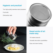 Lade das Bild in den Galerie-Viewer, Intirilife 18-teiliges Set Puderstreuer - 5 x 7 cm - 2 Pulverschüttler mit 16 verschiedenen Schablonen in Silber - Weiß - Zum Dekorieren und Bestäuben von Backwaren Kaffee und Ähnlichem