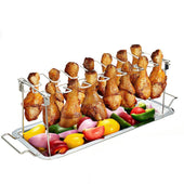 Lade das Bild in den Galerie-Viewer, Intirilife Hähnchenbeingestell Hühnerschenkelhalterung aus Edelstahl mit Abtropfschale in Silber - 47 x 11.5 x 14.5 cm - Hähnchenbein Schenkel Ständer mit Auffangschale spülmaschinengeeignet