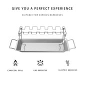 Lade das Bild in den Galerie-Viewer, Intirilife Hähnchenbeingestell Hühnerschenkelhalterung aus Edelstahl mit Abtropfschale in Silber - 47 x 11.5 x 14.5 cm - Hähnchenbein Schenkel Ständer mit Auffangschale spülmaschinengeeignet