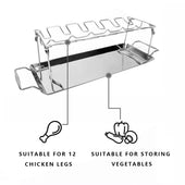 Lade das Bild in den Galerie-Viewer, Intirilife Hähnchenbeingestell Hühnerschenkelhalterung aus Edelstahl mit Abtropfschale in Silber - 47 x 11.5 x 14.5 cm - Hähnchenbein Schenkel Ständer mit Auffangschale spülmaschinengeeignet