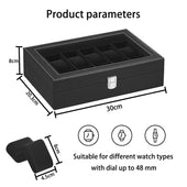 Lade das Bild in den Galerie-Viewer, Intirilife Uhrenschatulle mit 12 Steckplätzen Uhrenbox mit Glasdeckel in Schwarz - 30 x 20 x 8 cm - Präsentiervitrine zum Aufbewahren Transportieren und Vorführen von Uhren und Schmuck