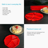 Lade das Bild in den Galerie-Viewer, Intirilife 2er Waffelformen Set Backformen in runder Herzformen und Rechtecke aus Silikon in Rot - 28 x 18.5 x 1.5 cm & 16.8 x 1.5 cm - Wiederverwendbar für Hobby- und Profibäcker