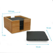 Lade das Bild in den Galerie-Viewer, Intirilife 11-teiliges Untersetzer Set aus Schieferstein in Schwarz mit Bambushalterung und Kreidestiften - 10 x 10 cm - Getränke Flaschen Glas Untersetzer zum Beschriften mit Kreide