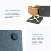 Lade das Bild in den Galerie-Viewer, Intirilife 11-teiliges Untersetzer Set aus Schieferstein in Schwarz mit Bambushalterung und Kreidestiften - 10 x 10 cm - Getränke Flaschen Glas Untersetzer zum Beschriften mit Kreide