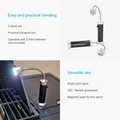 Lade das Bild in den Galerie-Viewer, Intirilife 2x Grillleuchte Magnetisch LED aus Aluminium-Legierung in Schwarz - Silber mit Aufbewahrungsbox - 25 x 3.8 cm - Grill BBQ Lampe Licht Arbeitslicht für Grillen Campen oder Arbeiten