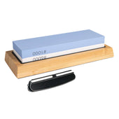 Lade das Bild in den Galerie-Viewer, Intirilife 2 in 1 Schleifstein Set Wetzstein 1000 / 6000 mit Silikonhalterung für Messer in Blau - Weiß - 21.3 x 9.2 x 4.6 cm - Doppelseitiger Messerschärfer Abziehstein zum Schärfen von Messer