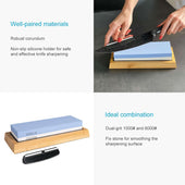 Lade das Bild in den Galerie-Viewer, Intirilife 2 in 1 Schleifstein Set Wetzstein 1000 / 6000 mit Silikonhalterung für Messer in Blau - Weiß - 21.3 x 9.2 x 4.6 cm - Doppelseitiger Messerschärfer Abziehstein zum Schärfen von Messer