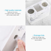 Lade das Bild in den Galerie-Viewer, Intirilife Zahnbürsten Halterung Badezimmer Ständer in Mamor Muster aus weißem Resin - 15.7 x 6.8 x 9.2 - Organizer zum ordentlichen Aufbewahren von Zahnbürsten und Badezimmer Zubehör Makeup Kosmetik