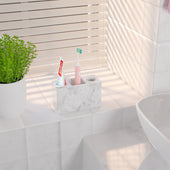 Lade das Bild in den Galerie-Viewer, Intirilife Zahnbürsten Halterung Badezimmer Ständer in Mamor Muster aus weißem Resin - 15.7 x 6.8 x 9.2 - Organizer zum ordentlichen Aufbewahren von Zahnbürsten und Badezimmer Zubehör Makeup Kosmetik