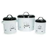 Lade das Bild in den Galerie-Viewer, Intirilife 3er Set Vorratsdosen mit Deckel und Beschriftung in Weiß - Grau - 11.5 x 17 / 14.5 x 17.5 / 23 x 26.5 cm - Aufbewahrungsdosen aus Metall 3 Größen zur Lagerung von Kartoffeln Zwiebeln Gemüse