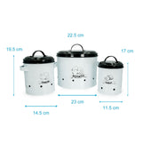 Lade das Bild in den Galerie-Viewer, Intirilife 3er Set Vorratsdosen mit Deckel und Beschriftung in Weiß - Grau - 11.5 x 17 / 14.5 x 17.5 / 23 x 26.5 cm - Aufbewahrungsdosen aus Metall 3 Größen zur Lagerung von Kartoffeln Zwiebeln Gemüse