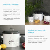 Lade das Bild in den Galerie-Viewer, Intirilife 3er Set Vorratsdosen mit Deckel und Beschriftung in Weiß - Grau - 11.5 x 17 / 14.5 x 17.5 / 23 x 26.5 cm - Aufbewahrungsdosen aus Metall 3 Größen zur Lagerung von Kartoffeln Zwiebeln Gemüse