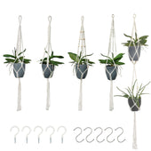 Lade das Bild in den Galerie-Viewer, Intirilife 5x Makramee Blumenampel in Weiß mit Aufhängung - Länge 145 / 104 / 100 cm - Pflanzenaufhänger hängender Blumentopf Pflanzenhalter aus Baumwollseilen mit passenden Haken zum Aufhängen