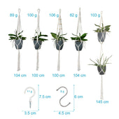 Lade das Bild in den Galerie-Viewer, Intirilife 5x Makramee Blumenampel in Weiß mit Aufhängung - Länge 145 / 104 / 100 cm - Pflanzenaufhänger hängender Blumentopf Pflanzenhalter aus Baumwollseilen mit passenden Haken zum Aufhängen