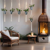 Lade das Bild in den Galerie-Viewer, Intirilife 5x Makramee Blumenampel in Weiß mit Aufhängung - Länge 145 / 104 / 100 cm - Pflanzenaufhänger hängender Blumentopf Pflanzenhalter aus Baumwollseilen mit passenden Haken zum Aufhängen