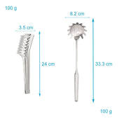 Lade das Bild in den Galerie-Viewer, Intirilife 2er Set Spaghettilöffel und Spaghettizange aus Edelstahl - 36 x 8.5 x 6 / 23.5 x 3.5 x 6 cm - Nudellöffel Nudelkelle Nudelzange Küchenzange für Salat Grillfleisch und vielem mehr