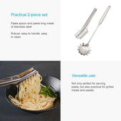 Lade das Bild in den Galerie-Viewer, Intirilife 2er Set Spaghettilöffel und Spaghettizange aus Edelstahl - 36 x 8.5 x 6 / 23.5 x 3.5 x 6 cm - Nudellöffel Nudelkelle Nudelzange Küchenzange für Salat Grillfleisch und vielem mehr